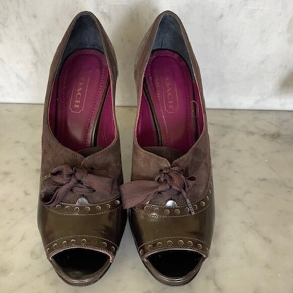 COACH Claudine Peep Toe Lace-Up Platform Heels Vintage 6B - Picture 4 of 16